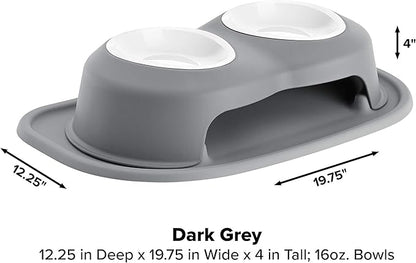 WeatherTech Double High Pet Feeding System w/Plastic Dog/Cat Bowls - 4" High Stand Dark Grey (PDHC1604DGDG)