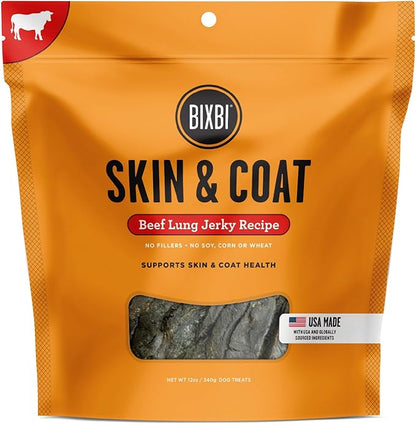 BIXBI Skin & Coat Support Beef Liver Jerky Dog Treats, 12 oz - USA Made Grain Free Dog Treats - Antioxidant Rich to Support Shiny, Full Bodied Coats - High in Protein, Whole Food Nutrition, No Fillers