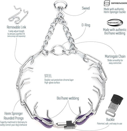 Herm Sprenger Chrome Plated Steel Dog Collar with Quick Release ClicLock Buckle and Biothane Insert Training Collar for Dogs Made in Germany (Violet Purple, 25in x 4.0mm(Neck Size up to21-22in))