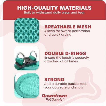 Downtown Pet Supply Step-in Dog Harness – No Pull, Adjustable Padded Mesh with Reflective Trim, Secure Buckle Strap – Comfortable & Breathable Small Dog Harness, Small, Bermuda Blue