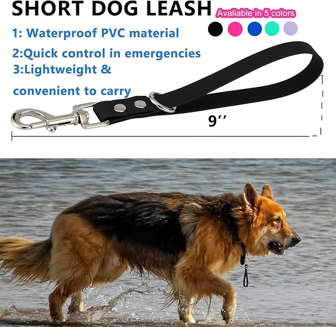 Short Dog Leash - 9 Inch Dogs Lead Grab Tab Heavy Duty Waterproof PVC Dog Training Traffic Leashes for Safety Control Behavior Correction Hiking Backup & All Breeds (Pink, 9'')