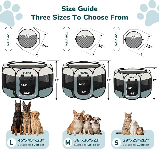 Dog Playpen, Portable Puppy Pet Crate Indoors for Small/Medium Dogs Cats Rabbits, Foldable Dog Cage Enclosure for Outdoor, Pop Up Dogs Tent Kennel with Carrying Case, Grey