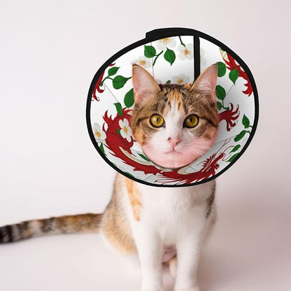 Breathable Dog Cones for Small Medium Large Dogs, Floral Chinese Japanese Dragon Flower Recovery Collars for Puppies and Kittens After Surgery, Elizabethan Collar to Stop Licking