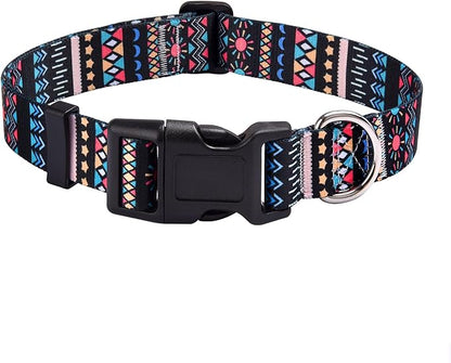 Mihqy Dog Collar with Bohemia Floral Tribal Geometric Patterns - Soft Ethnic Style Collar Adjustable for Small Medium Large Dogs(Black Bohemia,XS)