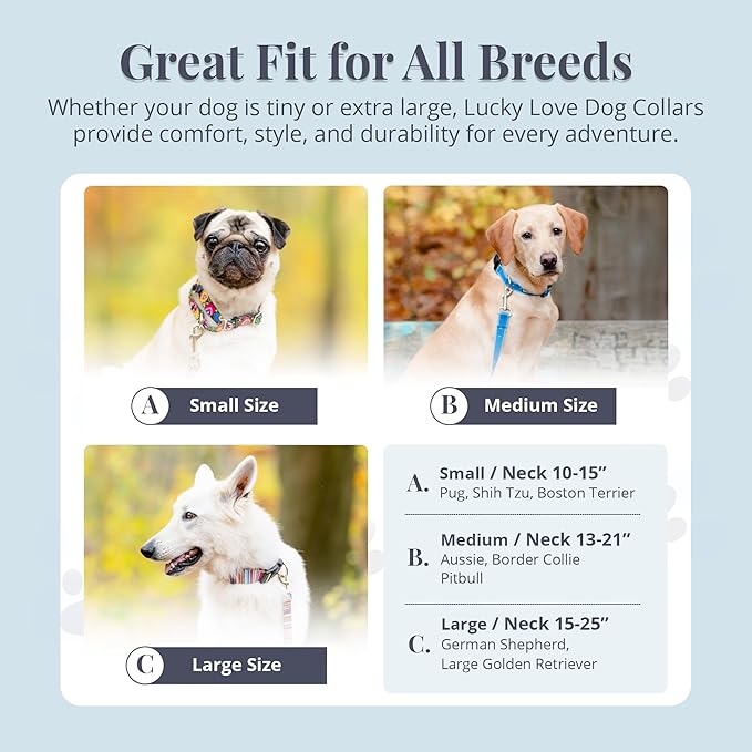 Lucky Love Dog Martingale Dog Collar - Adjustable, No-Slip, Comfortable, Durable, Soft Webbing & Stylish Patterned Collar for Male and Female Dogs Ideal for Training & Walking - Laguna, Small