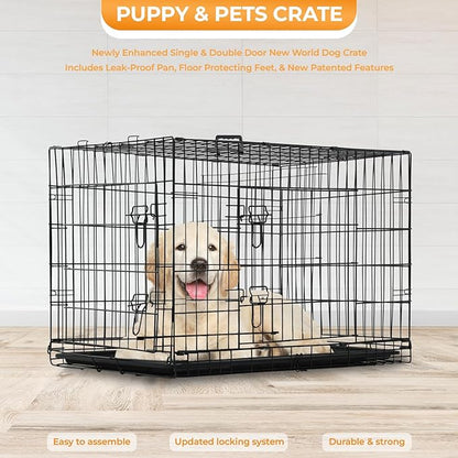 PayLessHere Medium Dog Crate Kennel 30 inches Metal Dog Cage Double-Door Folding Travel Indoor Outdoor Puppy Playpen with Divider and Handle Plastic Tray,Black