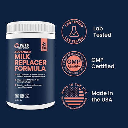 Vets Preferred Puppy Milk Replacement Formula - Dog Milk Replacer Powder Supplement for Pregnant, Lactating, Aging Dogs - Enriched with Colostrum - Nutritious Nursing Formula for Puppies - 12 Oz