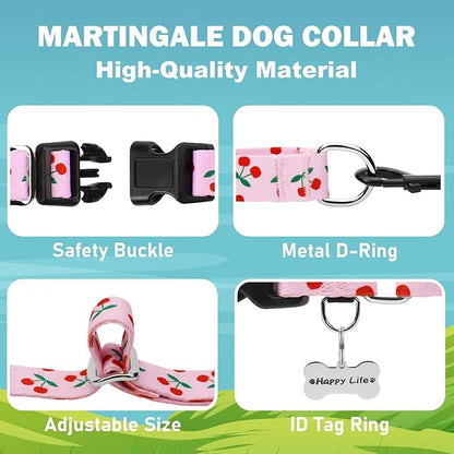 Martingale Collar for Small Dogs with Buckle No Pull Cute Girl Pink Dog Collars (Cherry, Small)