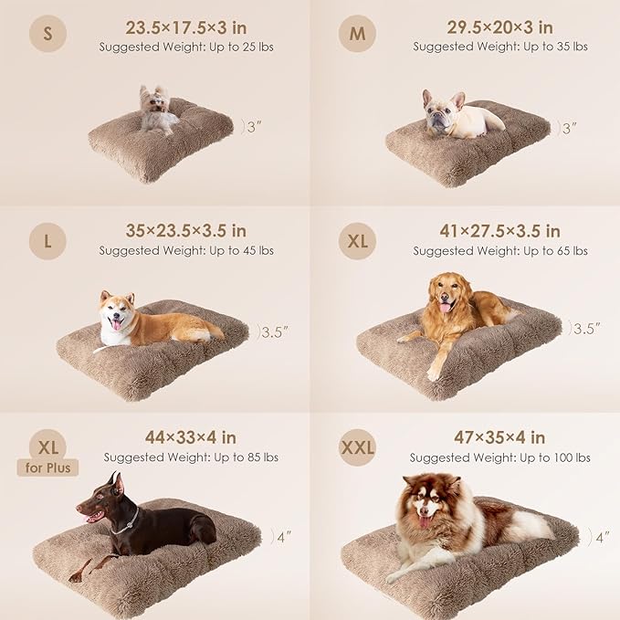 EHEYCIGA Fluffy Dog Crate Bed for Medium Dogs, Plush Faux Fur Crate Pad, Calming Anti Anxiety Medium Dog Bed for Crate, Washable Soft Warm Mat with Non-Slip Bottom, Camel