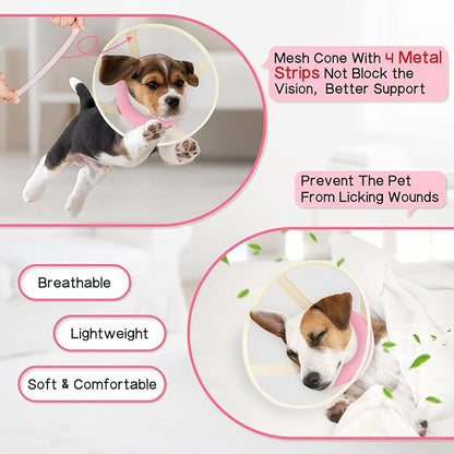 Soft Dog Cone Collar to Stop Licking-Adjustable Comfortable Mesh Recovery Collars After Surgery for Small or Miniature Dogs, Alternative to Plastic Elizabethan Collar for Neuter Incision Care (Pink,M)