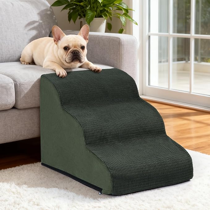 Aodisman 3-Step Dog Ramp and Stairs for Sofa and Chair - Non-Slip Sturdy Pet Steps for Small Dogs and Cats,15.7" H,Green