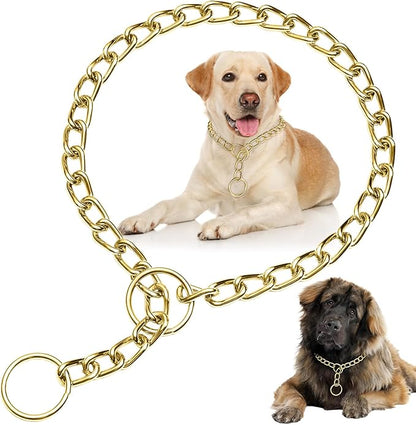Dog Chain Collars, Metal Slip Link Training Heavy Duty Dog Choker Collar Martingale Puppy Collars for XS Small Medium Large Big XL Breed Dogs (Gold, XL(Neck Max 22inch) D4.0mm)