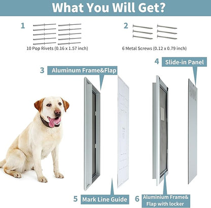 Giant Dog Door for Exterior Doors: Heavy Duty Aluminum Doggie Door, Extreme Weather Doggy Door for Large and Extra Large Dogs Up to 220 lbs, Dual Flap Insulated Dog Door, Lockable