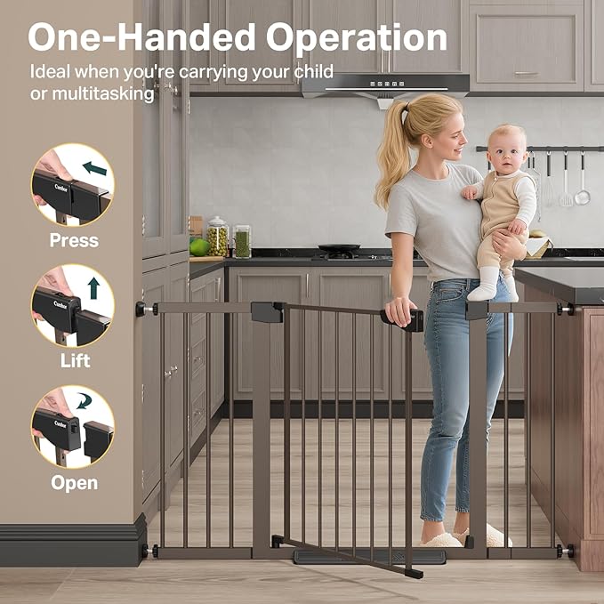 Cumbor Extra Wide Baby & Pet Gate Set, 29.7-51.5" & 36.6-64" Gates with Dual-Lock, Auto-Close, One-Hand Operation for Stairs, Hallways & Doorways