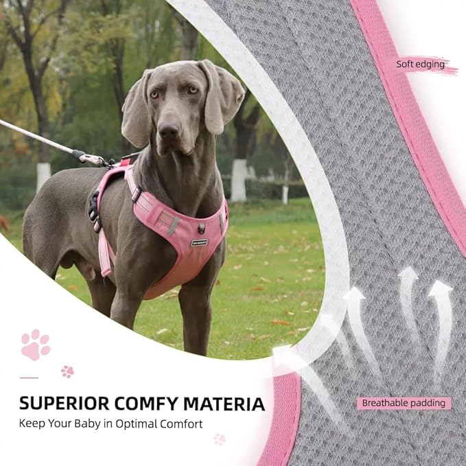 Dog Harness No Pull Adjustable Reflective,for Medium and Large Small Dog with Leash 59.06in (Pink, XS)