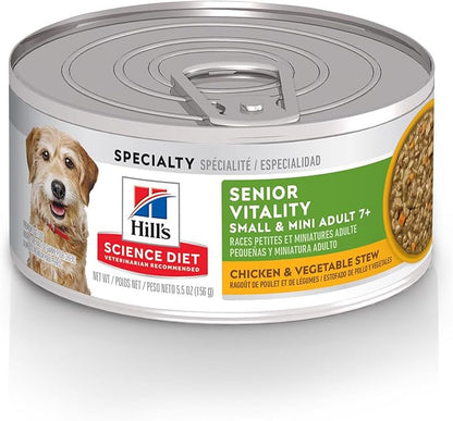 Hill's Science Diet Adult 7+ Senior Vitality Small & Mini Wet Dog Food, Chicken & Vegetable Stew, 5.5 oz. Cans, 24-Pack