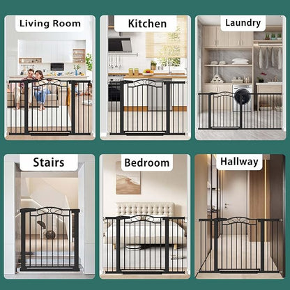 Fairy Baby 65.4"-68.1" Extra Wide Baby Gate with Door, 66 67 68 Inches Walk THR Baby Gates for Stairs Pressure Mounted no Drill, Indoor Tension Metal Child Pet Dog Safety Gate for Kids, Black