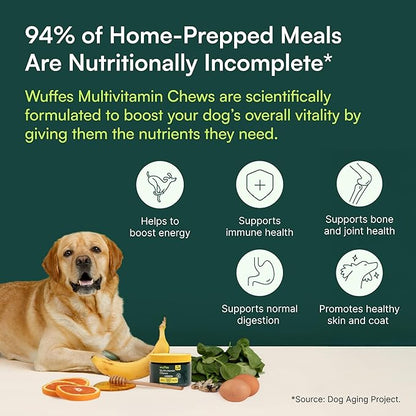 Wuffes 23-in-1 Dog Multivitamin Supplement for Hip & Joint, Skin & Coat and Immune System Support with Omega 3, Iron, Zinc, Vitamin C - Minerals & Vitamins for Senior Dogs and Puppies - 30 Soft Chews