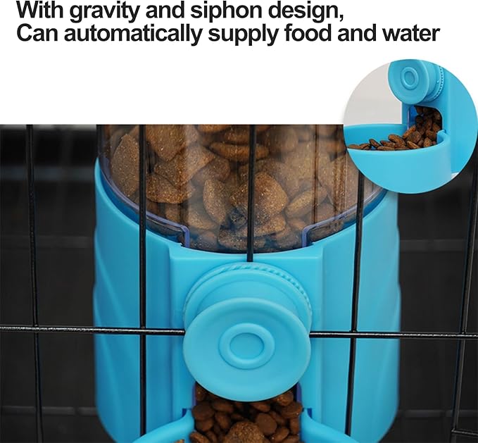 Pet Food Dispenser,Pet Water Dispenser,Automatic Pet Feeder,Rabbit Food Bowl,Water Dispenser Set for Bunny Kitten Guinea Pig Ferret Small Dog Grey 2