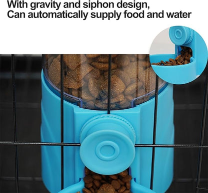Pet Food Dispenser,Pet Water Dispenser,Automatic Pet Feeder,Rabbit Food Bowl,Water Dispenser Set for Bunny Kitten Guinea Pig Ferret Small Dog Grey 2