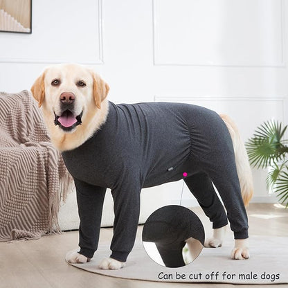 Yeapeeto Dog Onesie Surgery Recovery Suit for Large Medium Bodysuit Dogs Pajamas PJS Full Body for Shedding, Prevent Licking, Wound Protection, Cone Alternative(3XL,Dark Grey)
