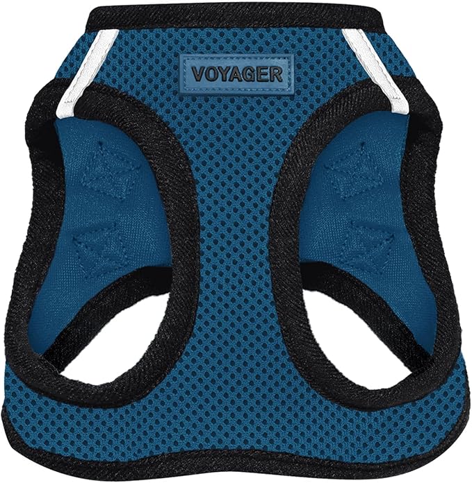 Best Pet Supplies - All Weather Mesh / Plush, Reflective, No Pull Harness for Small, Medium Dogs, Cats - Secure with Hook & Loop Fastener, Buckle, Double D-Rings - Blue/Black Trim, S