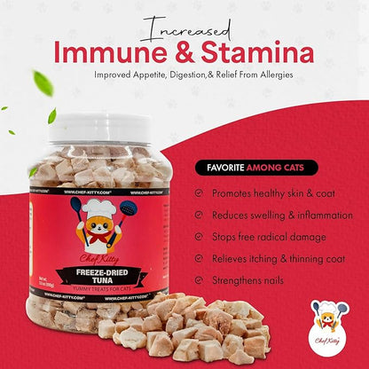 Tuna Cat Treats, 100% Wild Caught | Freeze Dried Dog Treats, High Protein | Grain-free, Single Ingredient Cat & Dog Food Toppers | No Additives or Preservatives | Inspected & Tested in USA | 7.4 oz