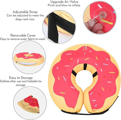 MIDOG Soft Inflatable Dog Cone, Donut E-Collar Alternative for After Surgery, Prevents Licking, Allowing Normal Eating & Vision, Comfortable Recovery Collar for Small Medium Large Dogs & Cats, Pink-L