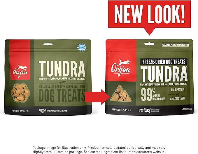 ORIJEN Grain Free High Protein Freeze Dried Dog Treats Tundra Recipe 3.25oz Bag