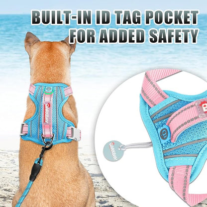 BARKBAY No Pull Dog Harness Large Reflective Dog Harness with Front Clip and Easy Control Handle for Walking Training Running with ID tag Pocket(Baby Blue & Baby Pink,L)