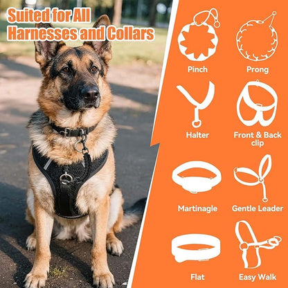 Dog Collar Safety Clip, Collar Companion, Handmade Backup Safety Strap, Double-Ended Clip Leash Connector, Suitable for Dog Harnesses, Prong, Pinch Collars (Black + Army Green, 2 Pack)