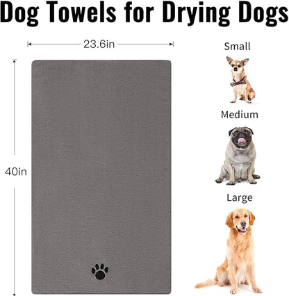 Puomue Microfiber Dog Towels for Drying Dogs, Super Absorbent and Soft Pet Grooming Towel, 40 Inch X 23.6 Inch, Perfect for Large, Medium or Small Dogs (Grey, 40''X23.6'' - 2pack)