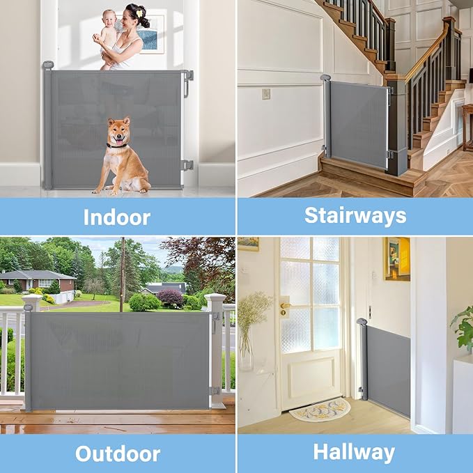 PRObebi Retractable Baby & Dog Gate - Extends to 72" Wide, 34" Tall, for Stairs, Doorways, Hallways & Outdoor Use
