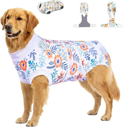 PetWarm Dog Surgery Recovery Suit Male Neuter, Onesies for Dogs, Surgery Suit for Dogs Professional Dog Abdominal Wounds Bandages Female Male, Flower Pattern, Orange, XL