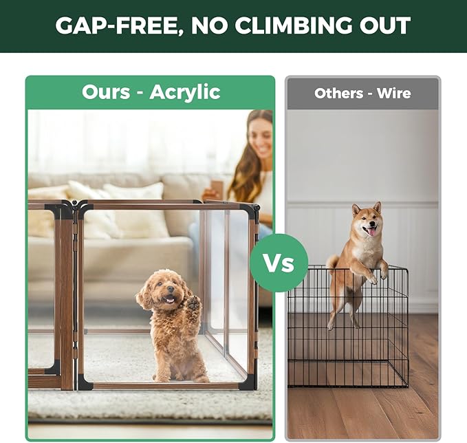FXW AuraSpace Pro Acrylic Indoor Dog Playpen, Heavy-Duty with Metal Frame, 24" Height 12 Panels for Puppies & Small Dogs,Walnut│Patented