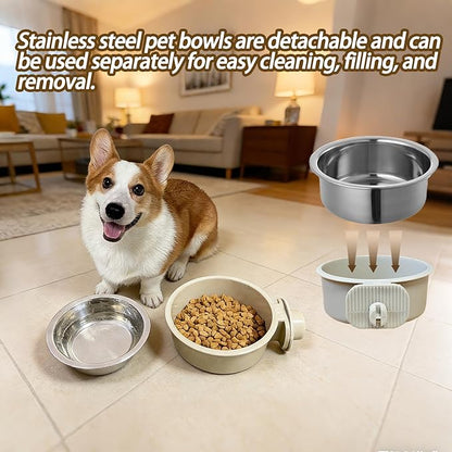 kathson Lightweight Stainless Steel Pet Bowls, Removable Crate Dog Bowl Hanging Pet Food Water Feeder Bowl, Cage Coop Cup for Puppy Cat Rabbit Ferret Birds Guinea Pigs (4pcs)