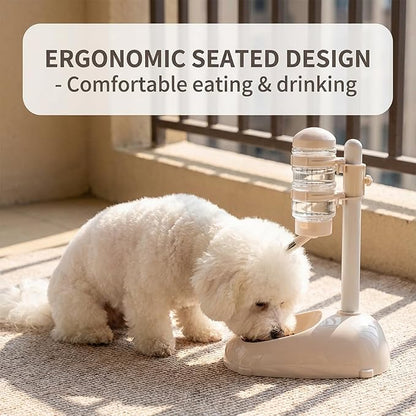 Denash Pet Standing Water Dispenser Feeder, 500ml Dog Water Feeder Bottle Adjustable Raised Pet Food Bowl for Dogs Detachable Bottles Easy Cleaning (Beige)