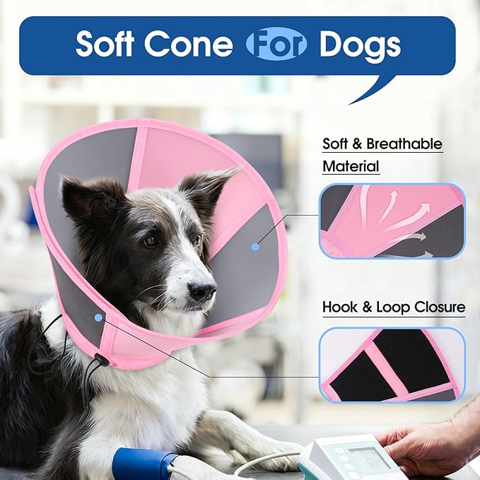 SUNFURA Dog Cones for Large Dogs, Soft Dog Cone to Stop Licking, Adjustable Cone for Dogs After Surgery, Pet Cone Collar Alternative for Wound Healing, Pink X-Large