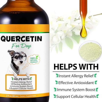 Quercetin for Dogs, Dog Quercetin Liquid Drops, Dog Herbal Supplement Support Allergy Relief, Cellular Health, Immune Boost, Antioxidant 60 ml-2pcs