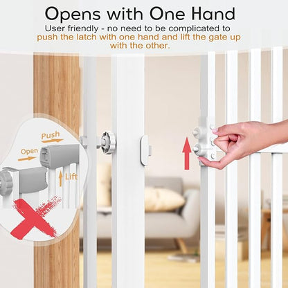 Senneny 63' Extra Tall Cat Gate Auto Close & One-Hand Open, Includes Extension Kits, No Drilling Pressure Mounted and Wall Mounted Kits, Metal Pet Gate Fits Openings 45.2' to 49.2' Wide, White