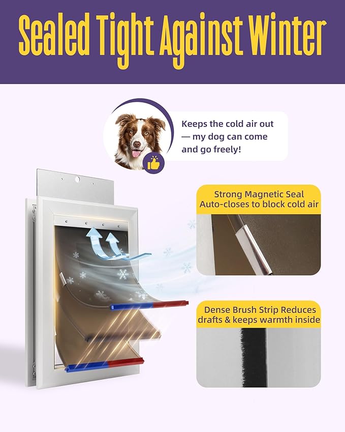 XL Aluminum Dog Door for Exterior Doors, Insulated Weatherproof Pet Door with Magnetic Auto Close, Blocks Cold & Hot Air, Heavy Duty Metal Frame Doggie Door for Dogs, Up to 220 lbs