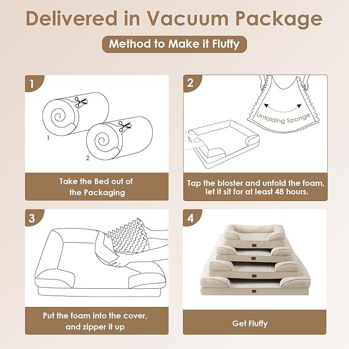 EHEYCIGA Orthopedic Dog Bed for Medium Dogs, Waterproof Memory Foam Medium Dog Beds with Sides, Non-Slip Bottom and Egg-Crate Foam Pet Couch Bed with Washable Removable Cover, Beige