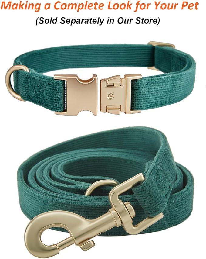 Soft Cotton Dog Leash, 5 Ft Heavy Duty Corduroy Dog Leashes with Gold Metal Hook for Small Medium Large Dogs,Medium,Dark Green