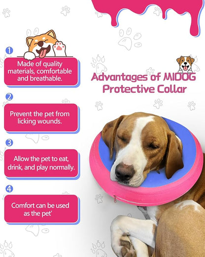 MIDOG Soft Inflatable Dog Cone, Donut E-Collar Alternative for After Surgery, Prevents Licking, Allowing Normal Eating & Vision,Comfortable Recovery Collar for Small Medium Large Dogs&Cats,PinkBlue-XL