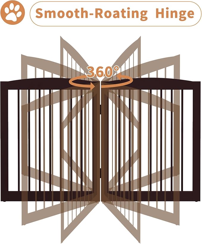 PUPETPO Freestanding Pet Gates with Walk Through Door, Dog Indoor Fence, Dog Gate for The House, Doorway, Stairs, Extra Wide Pet Gate, Support Feet Included, 120 Inch Wide, 6 Panels 24" Tall, Brown