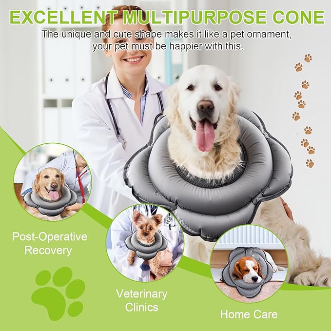 Dog Cone Collar for Large Dogs, Soft Inflatable Dog Donut Alternative After Surgery, Adjustable Protective Pet Recovery Collar, Donut Recovery Collar Prevents Licking for Dogs (Gray, XL)