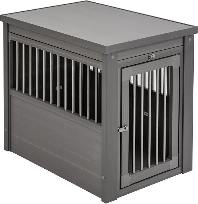 New Age Pet ECOFLEX InnPlace Dog Crate & End Table, Indoor Furniture Style Pet Kennel for Small, Medium, Large & XL Dogs, Durable Composite, Grey, Medium