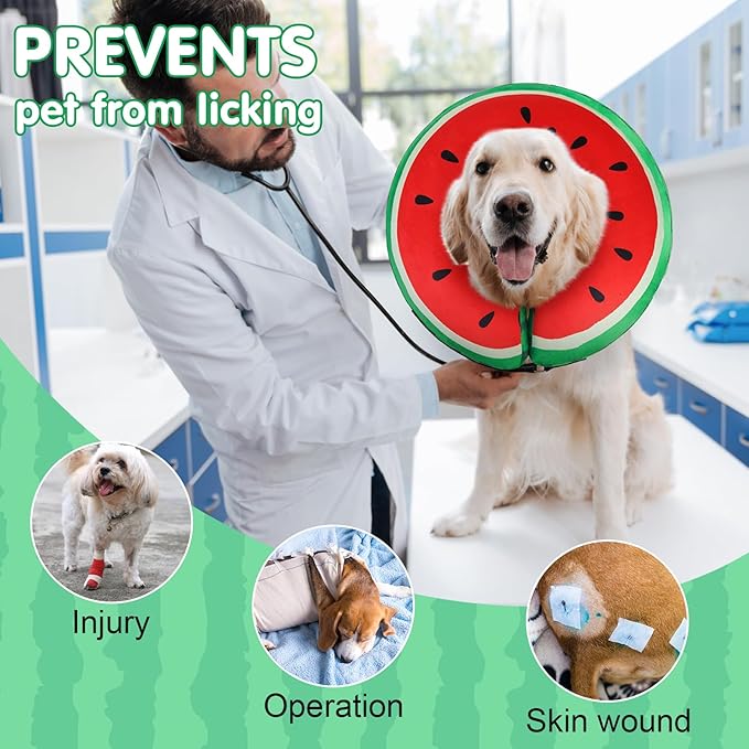 BEAUTYZOO Inflatable Dog Cone Collar to Stop Licking for Large Medium Small Dogs,Soft Dog Cone Alternative After Surgery,Comfortable Pet Recovery Collar&Cone Elizabethan Dog Neck Donut,Watermelon XL