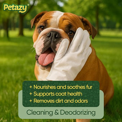 Petazy Pet Glove Wipes for Dogs & Cats – Hypoallergenic Thick Cleaning Gloves with Aloe & Coconut Oil for Paws, Face, Ears & Butt, Instant No Rinse Grooming Wipes to Deodorize and Hydrate, 50 Pack