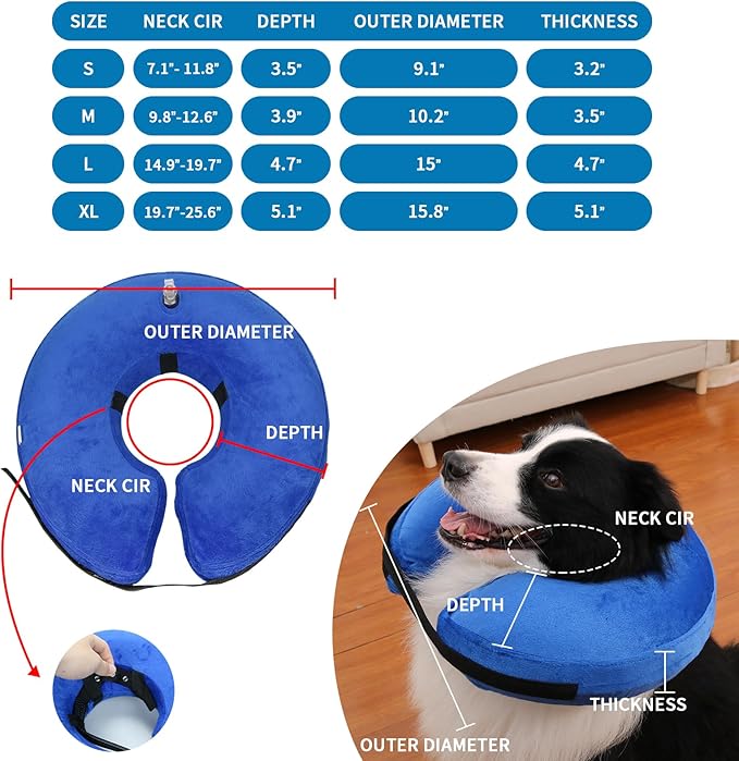 MCHY Inflatable Dog Cone,Adjustable Recovery Collar for Dogs After Surgery,Prevent from Biting & Scratching,Not Block Vision (Blue, M-Neck 10''- 14'')